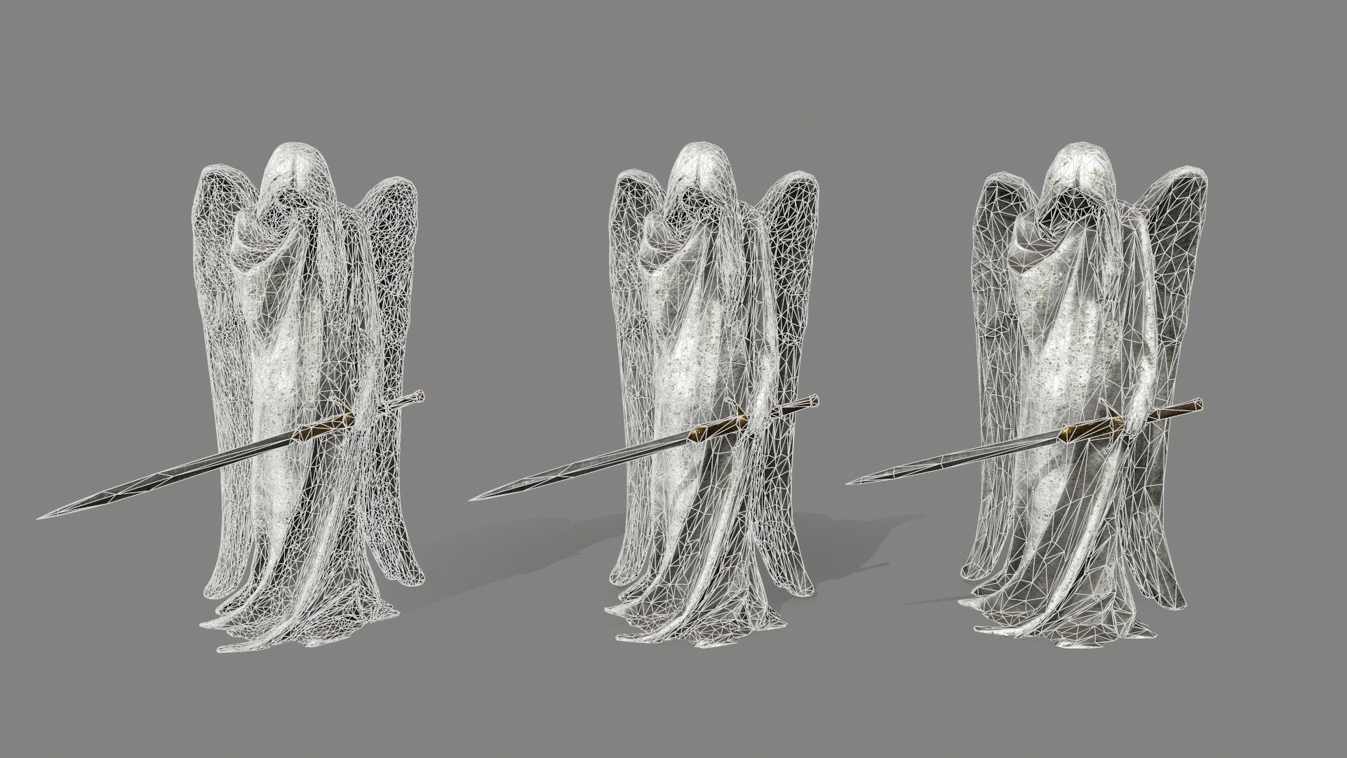 Angel statue of holding sword Low-poly 3D model_12