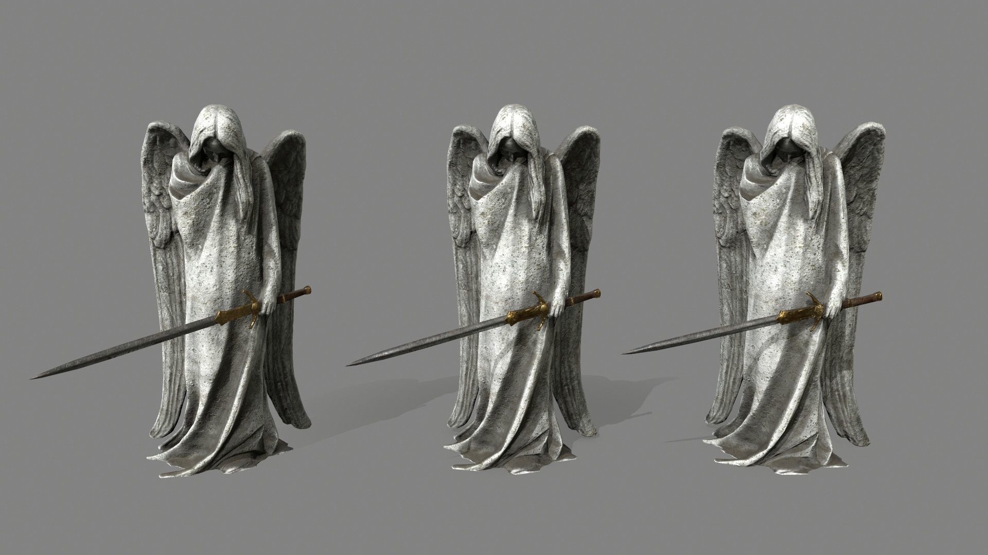Angel statue of holding sword Low-poly 3D model_11