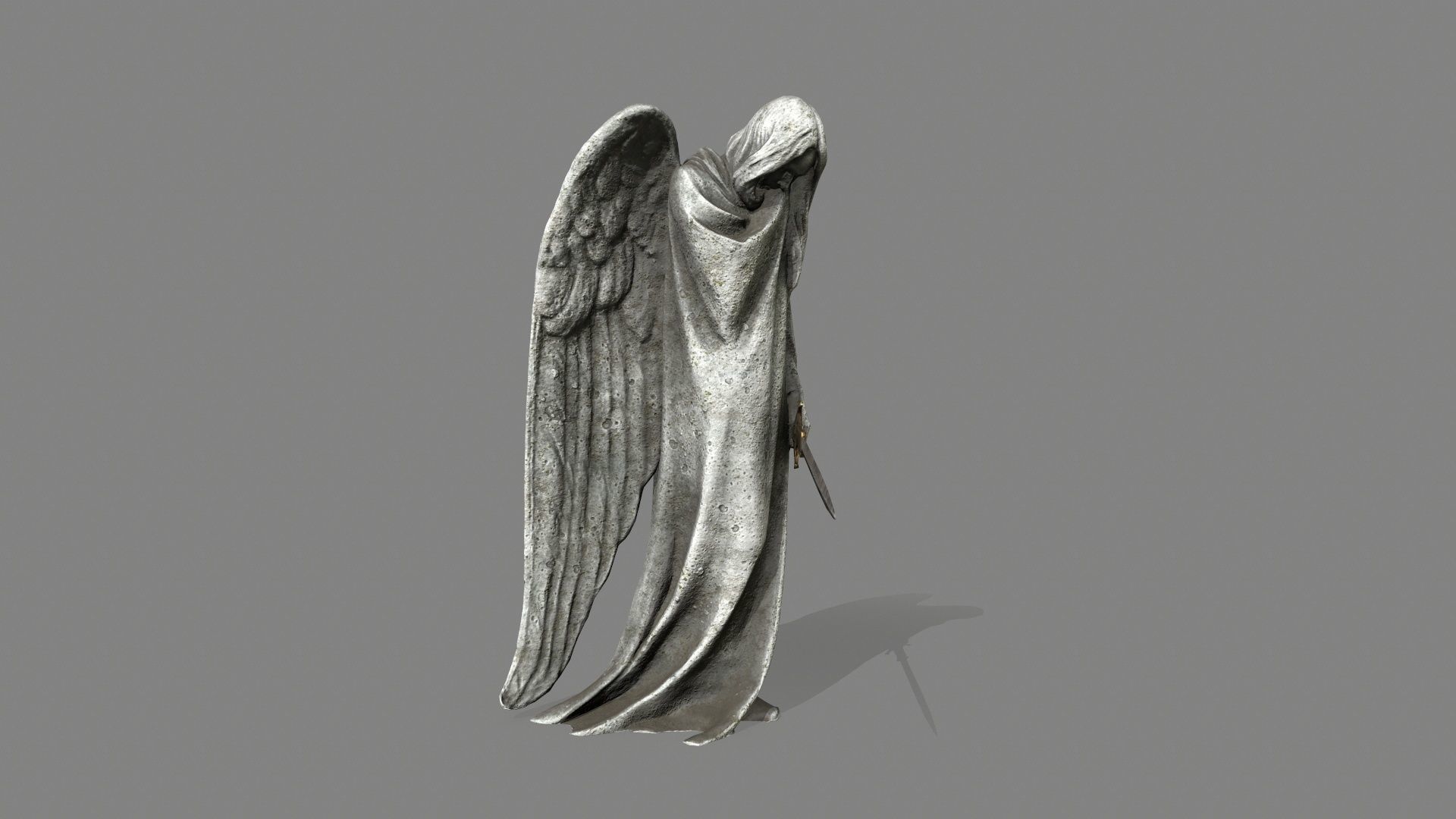 Angel statue of holding sword Low-poly 3D model_9