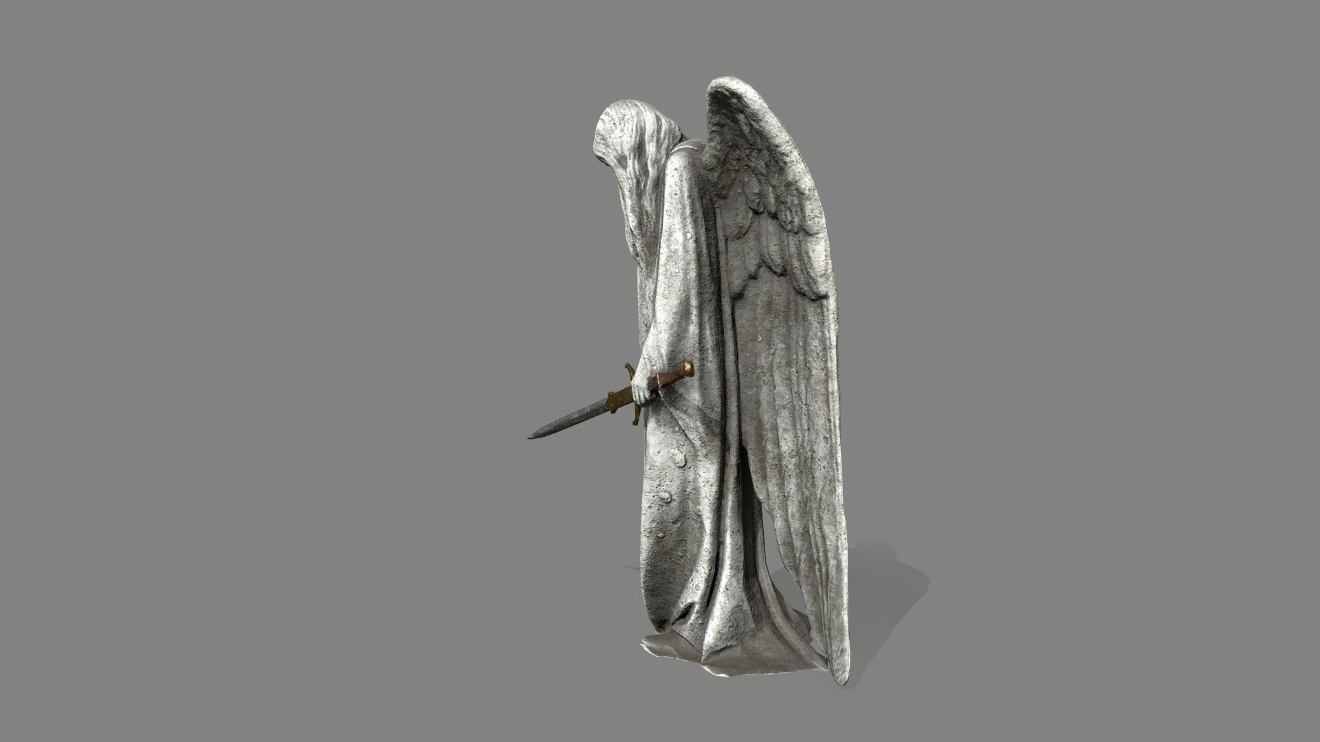 Angel statue of holding sword Low-poly 3D model_5