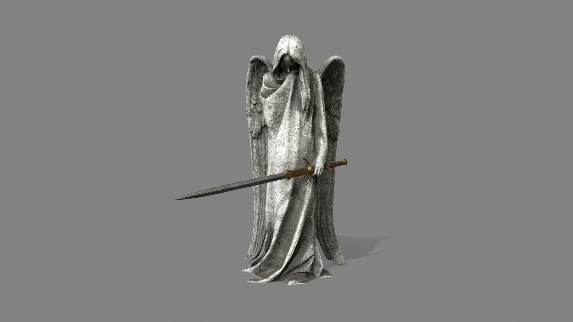 Angel statue of holding sword Low-poly 3D model_3
