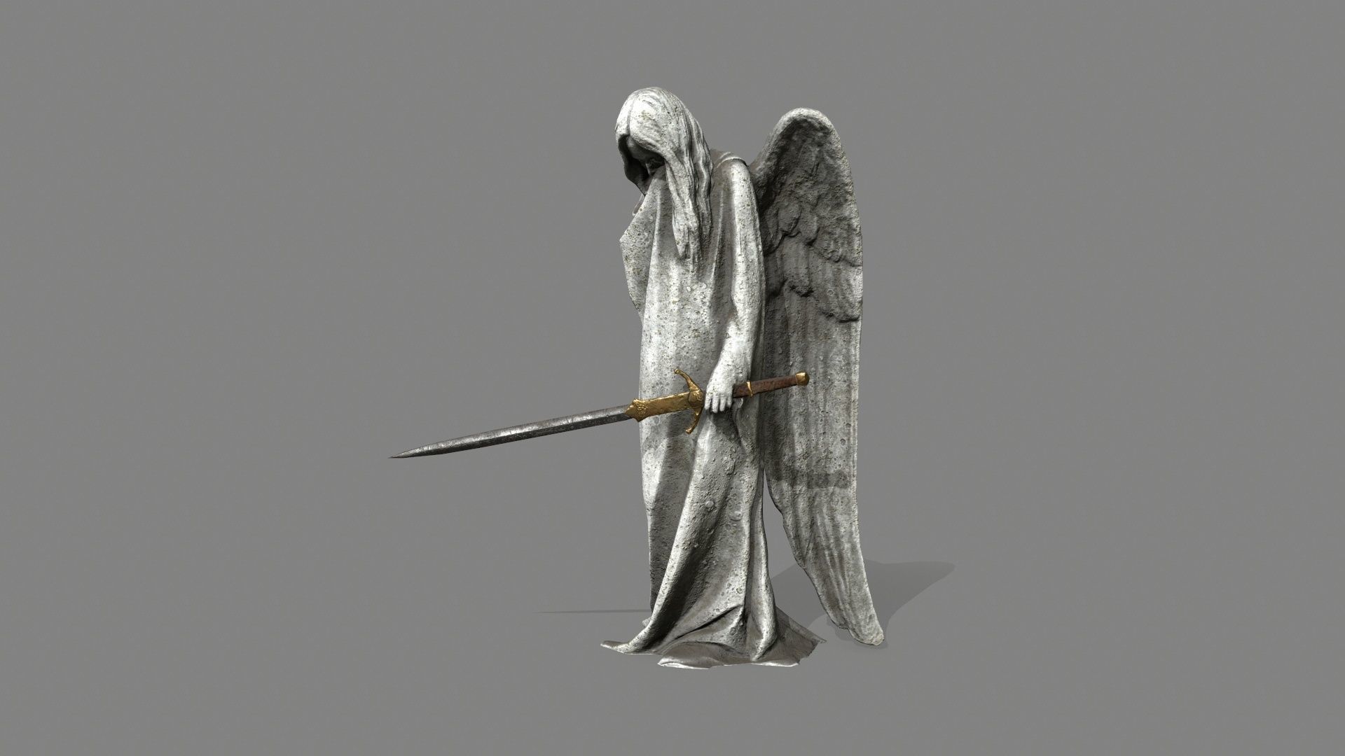 Angel statue of holding sword Low-poly 3D model_4