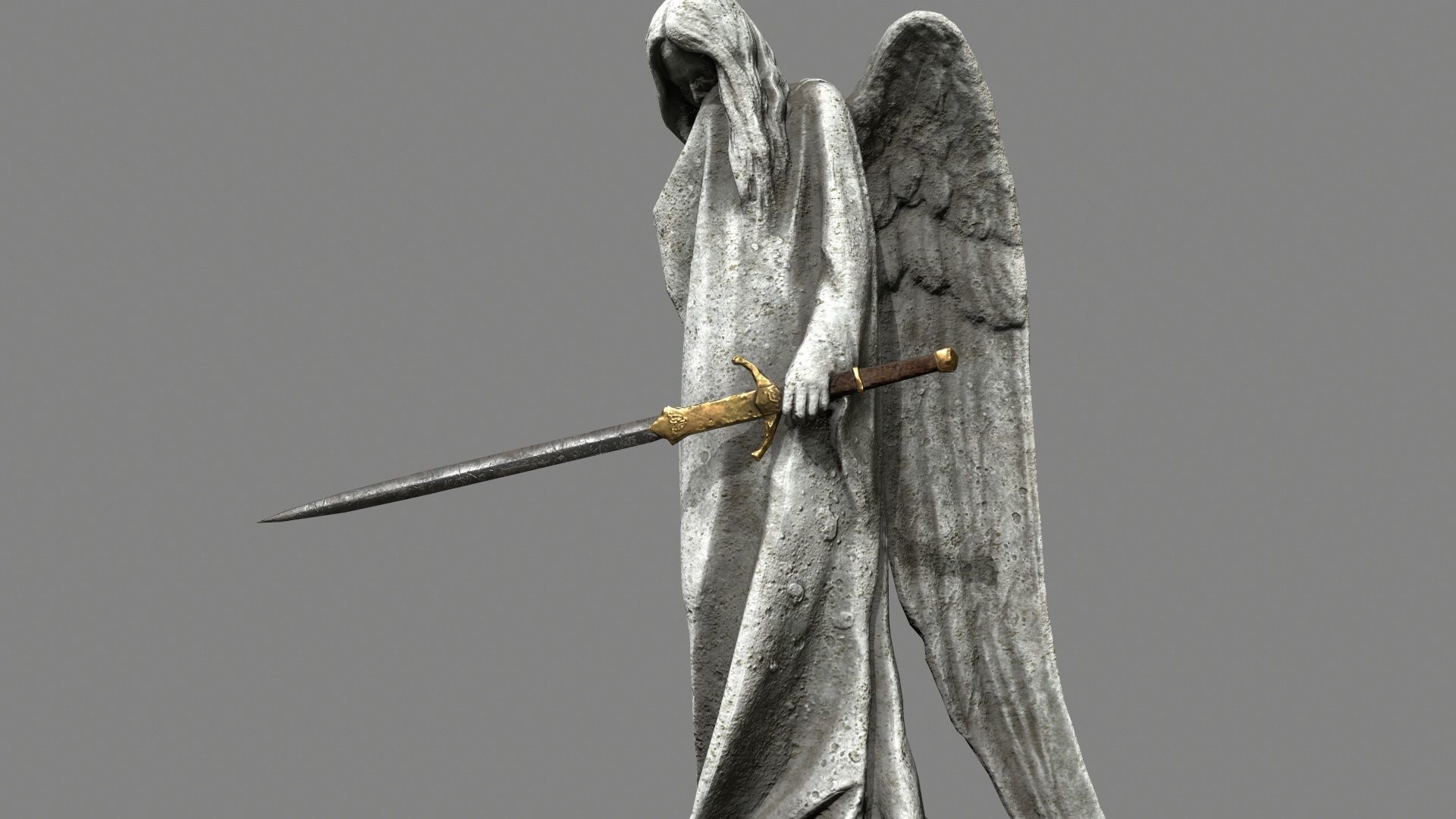 Angel statue of holding sword Low-poly 3D model_2