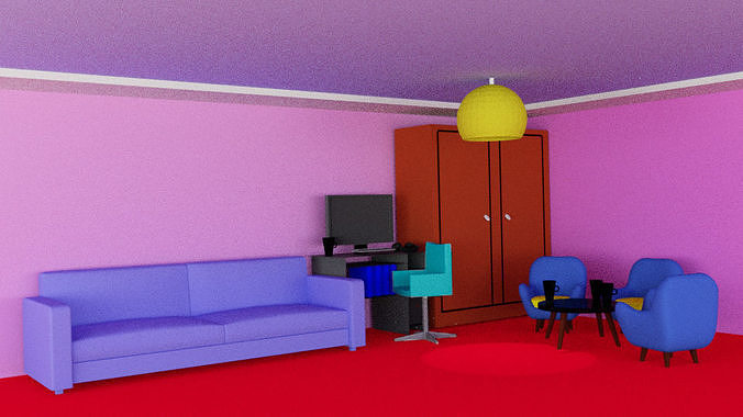 Room with furniture Low-poly 3D model