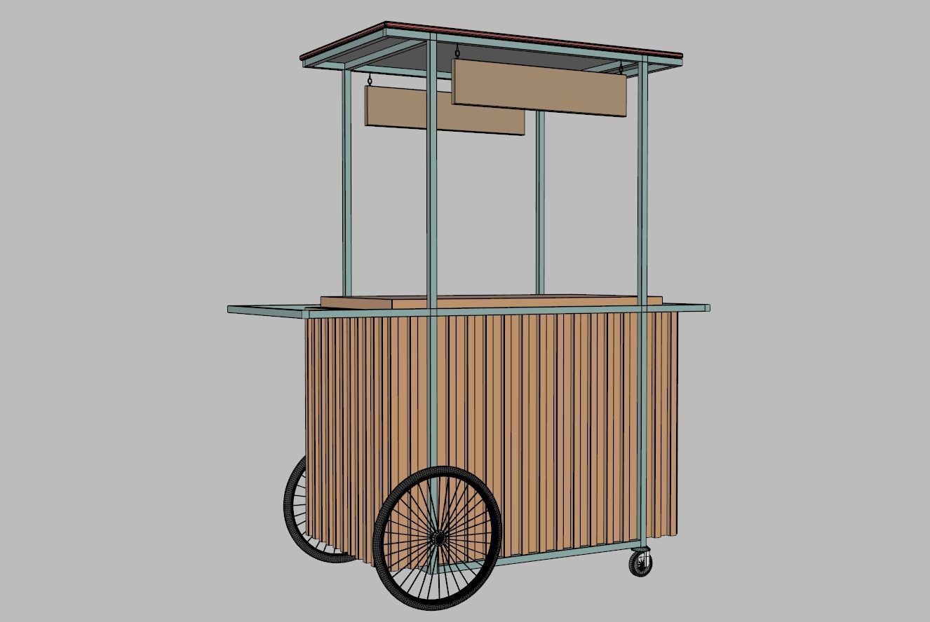 Wooden Push Cart 3D model_8