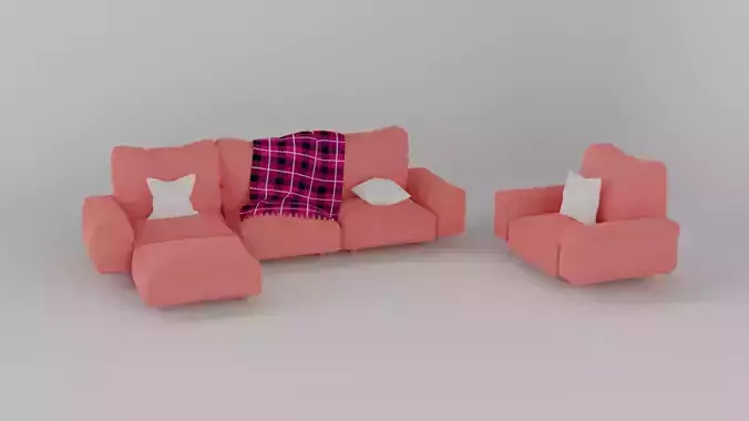 Realistic Sofa 3D model chair with pillow