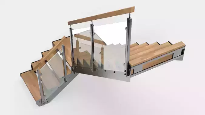 Wood stairs glass railing