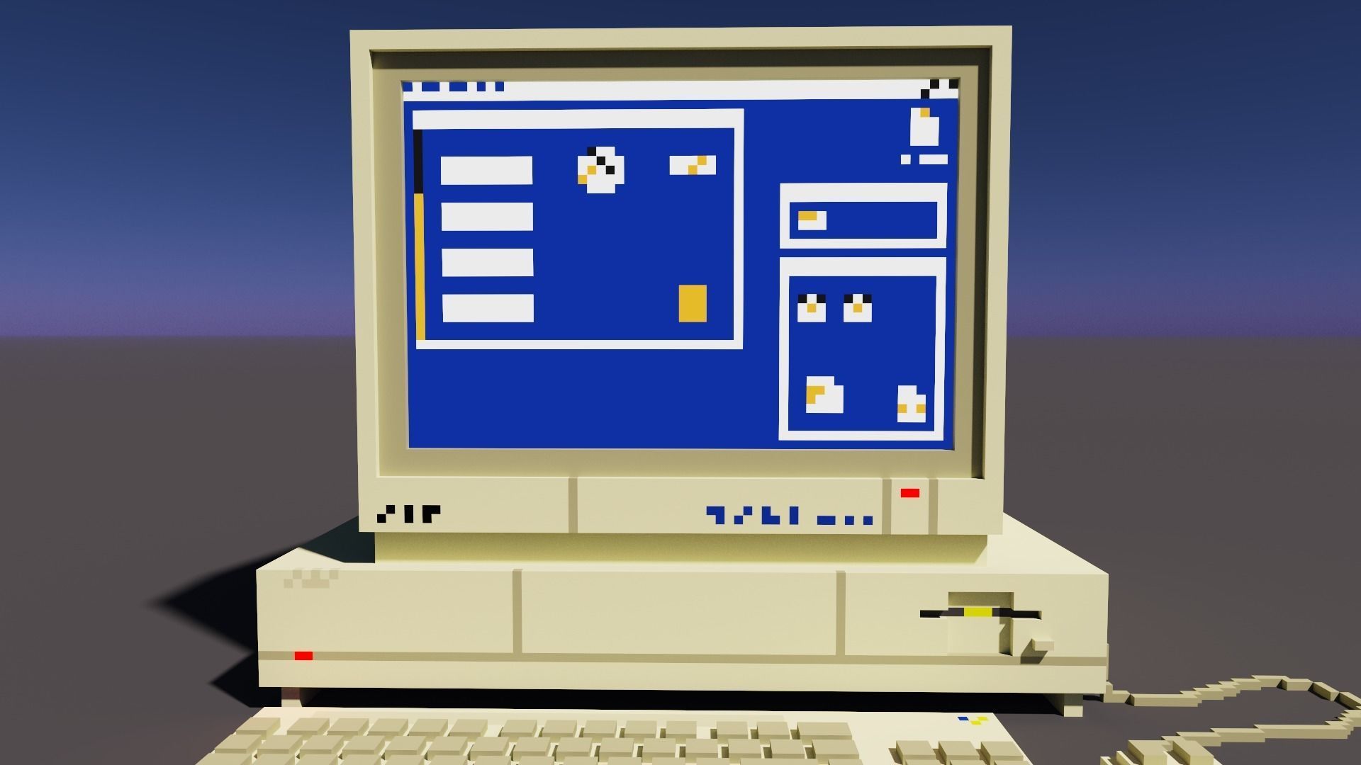 Old PC in voxel graphics Low-poly 3D model_1