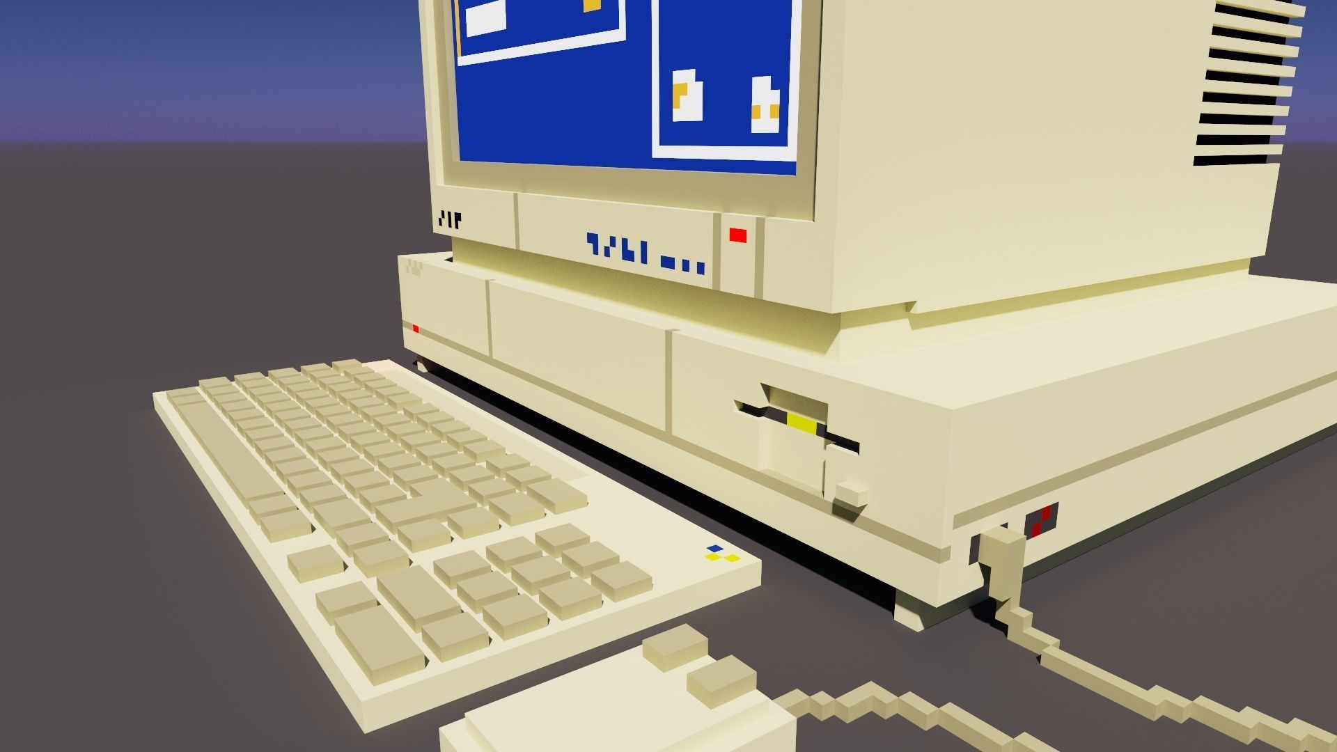 Old PC in voxel graphics Low-poly 3D model_2