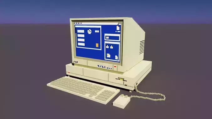 Old PC in voxel graphics Low-poly 3D model