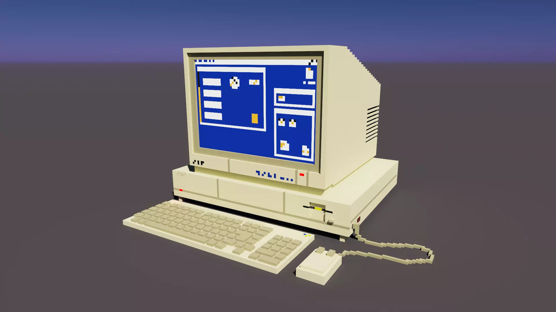 Old PC in voxel graphics Low-poly 3D model_0