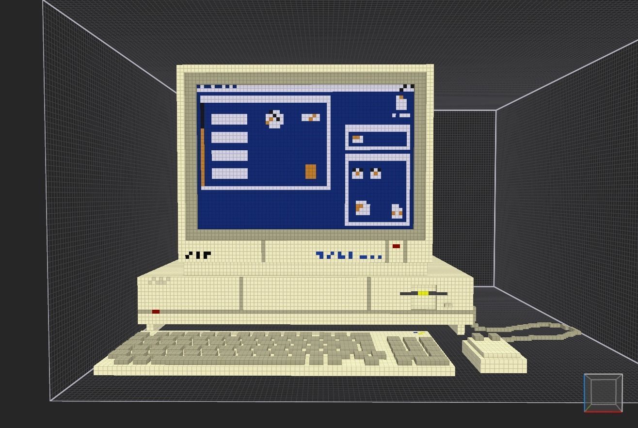Old PC in voxel graphics Low-poly 3D model_5