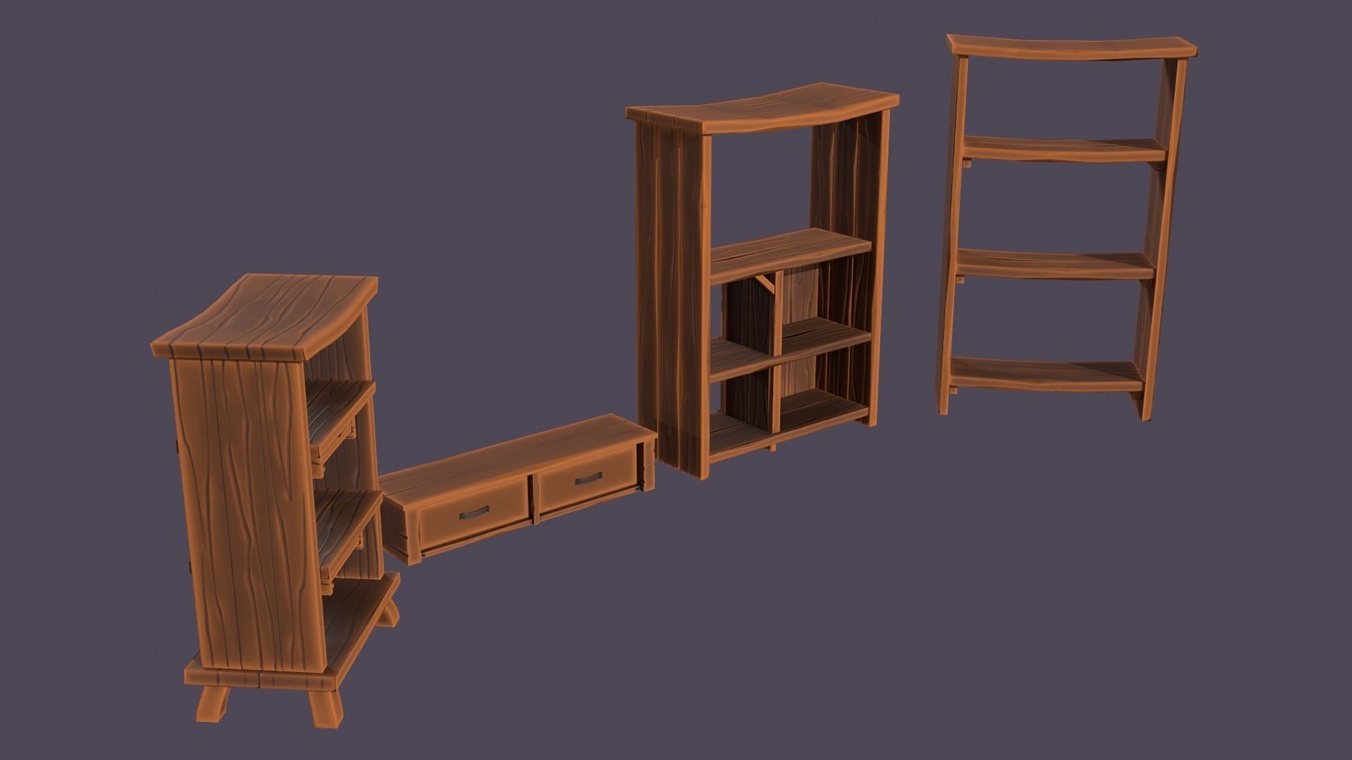 Stylized medieval cupboards pack Low-poly 3D model_9