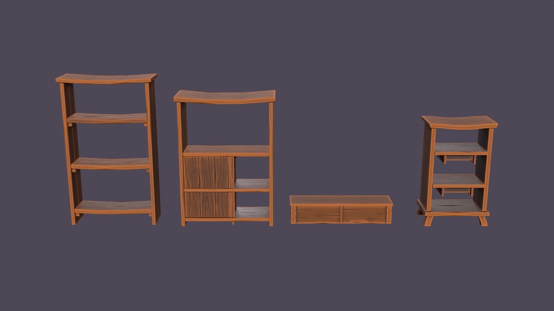 Stylized medieval cupboards pack Low-poly 3D model_12