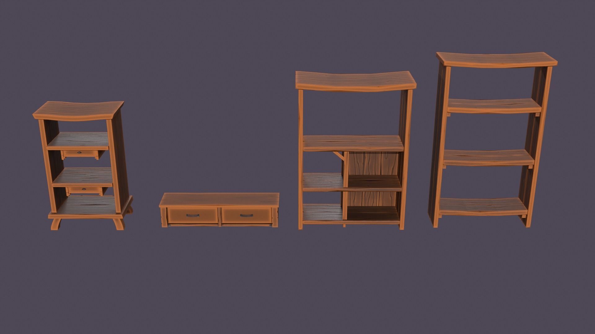 Stylized medieval cupboards pack Low-poly 3D model_11