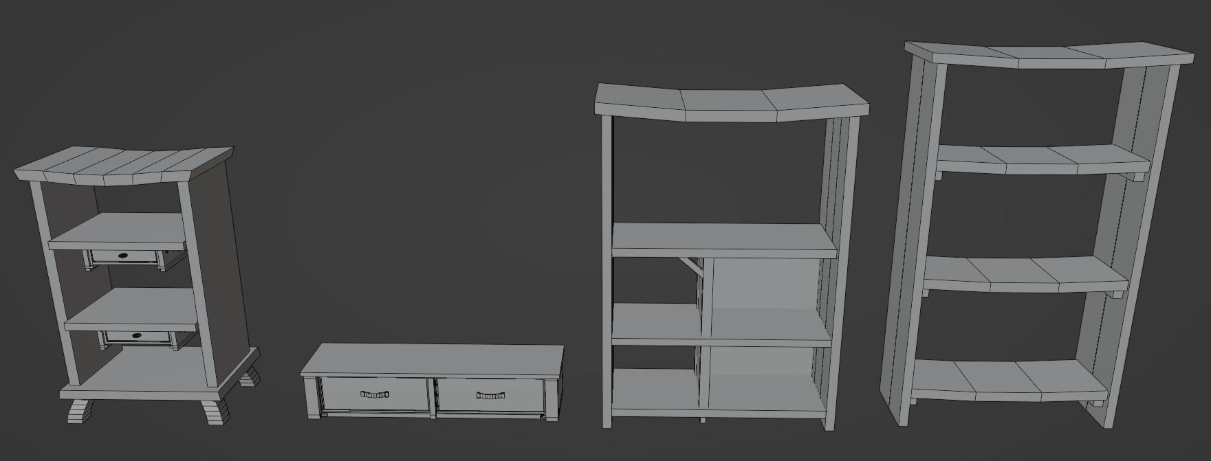 Stylized medieval cupboards pack Low-poly 3D model_17