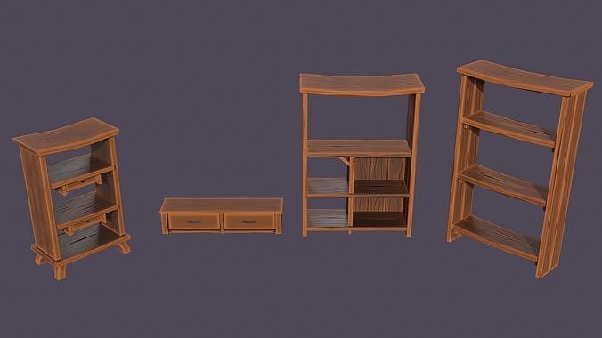 Stylized medieval cupboards pack Low-poly 3D model