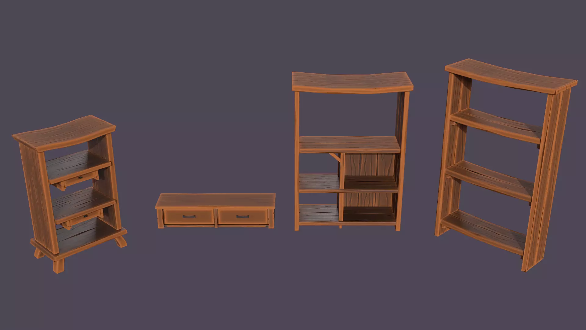 Stylized medieval cupboards pack Low-poly 3D model_0
