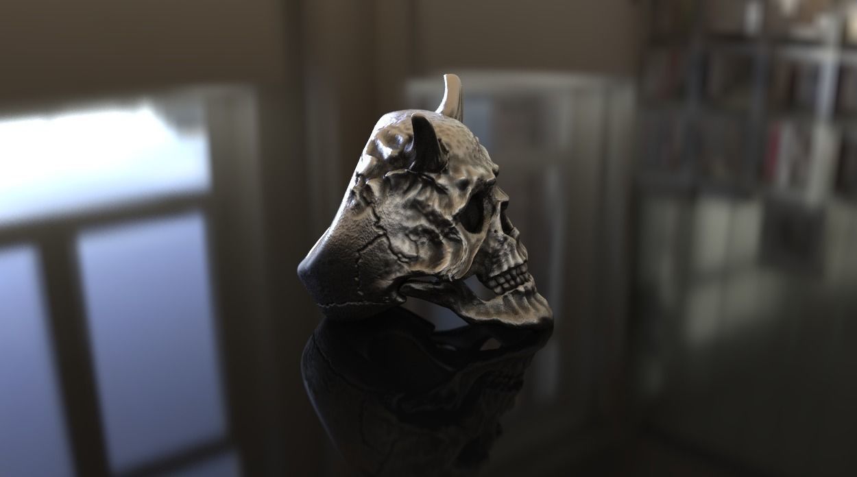 Demon the Horned Skull Ring Stl 3D Model Silver Casting 3D 3D print model_4