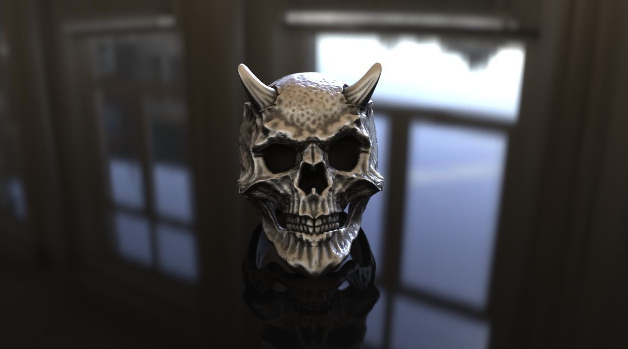 Demon the Horned Skull Ring Stl 3D Model Silver Casting 3D 3D print model_2