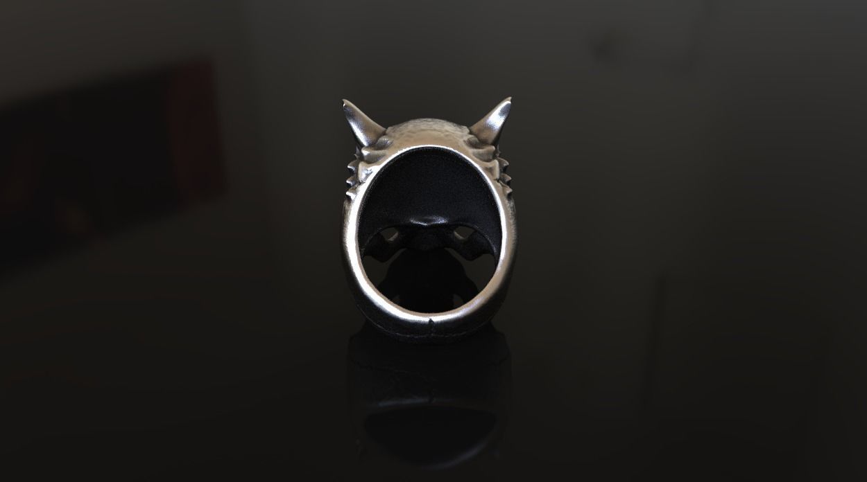Demon the Horned Skull Ring Stl 3D Model Silver Casting 3D 3D print model_5