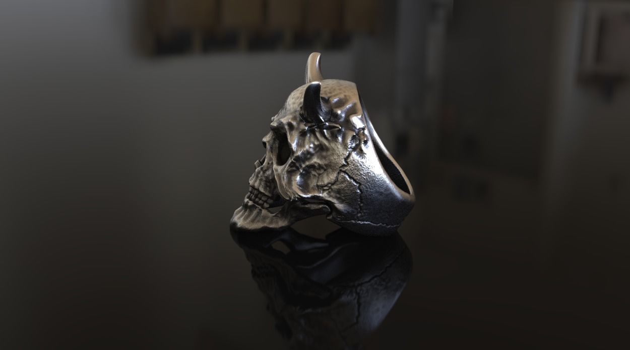 Demon the Horned Skull Ring Stl 3D Model Silver Casting 3D 3D print model_3