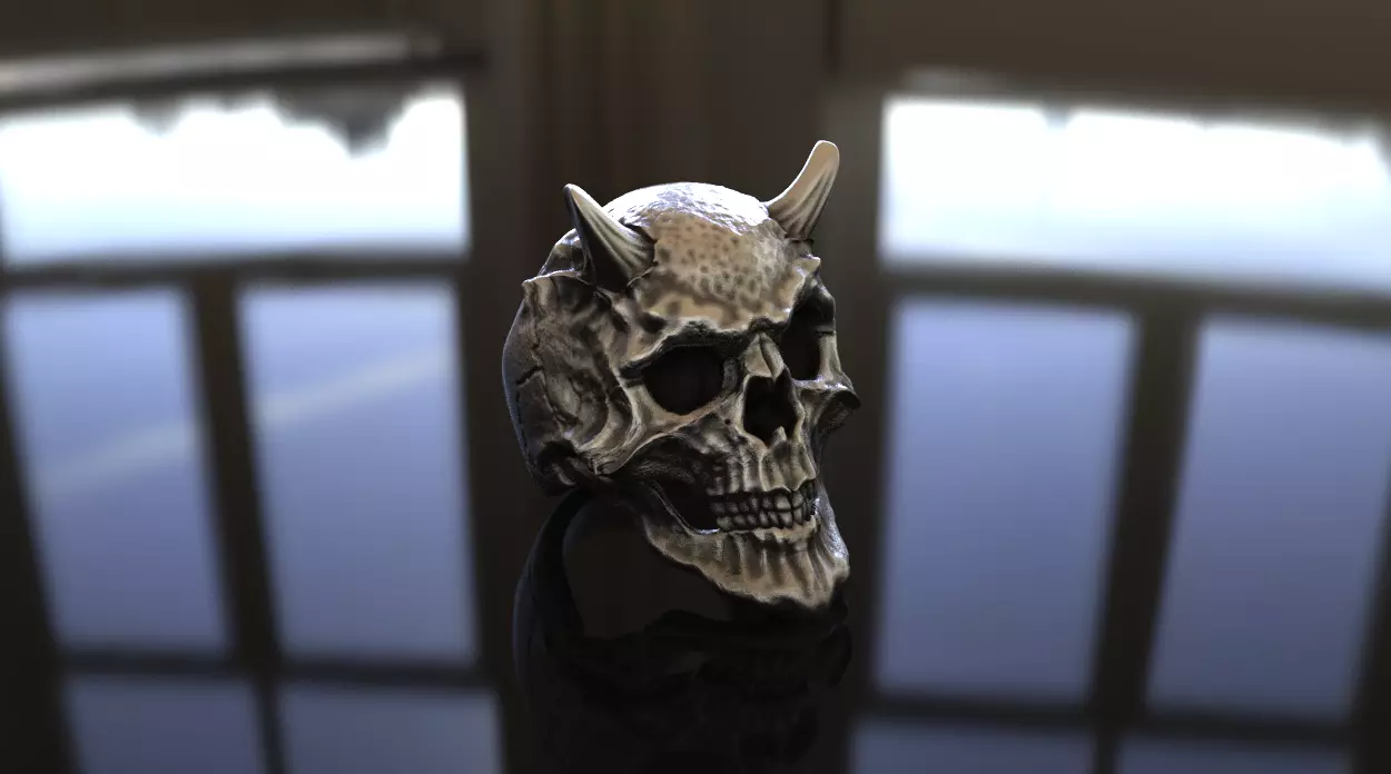 Demon the Horned Skull Ring Stl 3D Model Silver Casting 3D 3D print model_0
