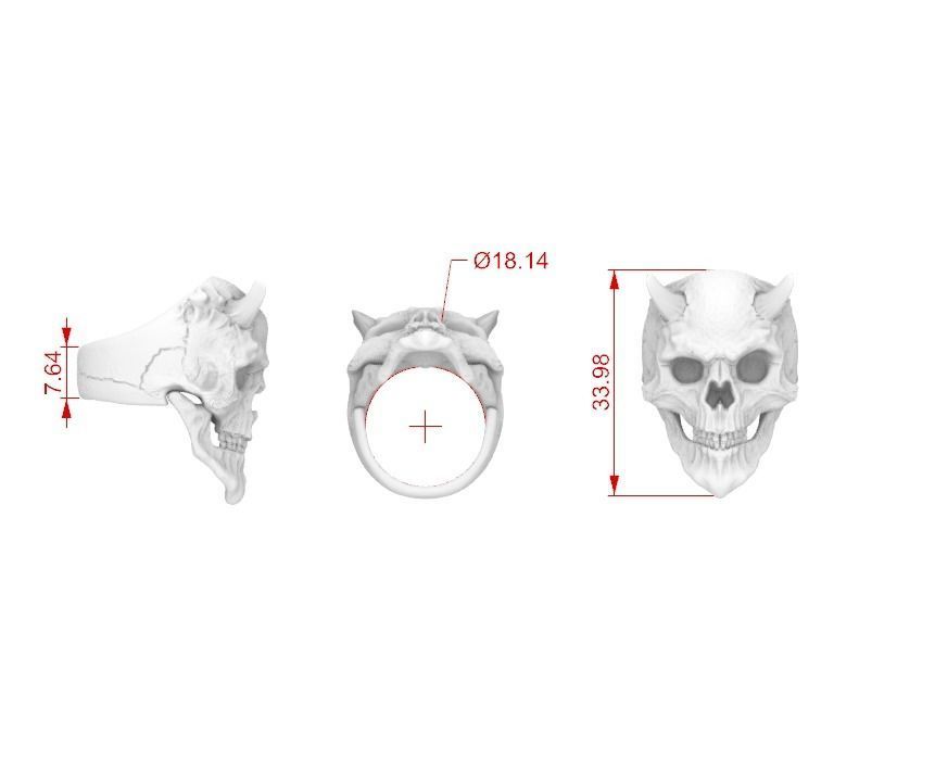 Demon the Horned Skull Ring Stl 3D Model Silver Casting 3D 3D print model_6