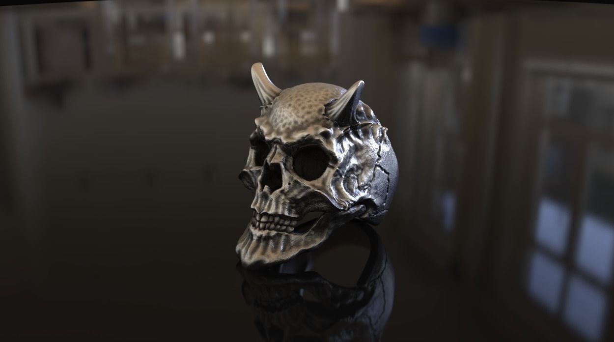 Demon the Horned Skull Ring Stl 3D Model Silver Casting 3D 3D print model_1