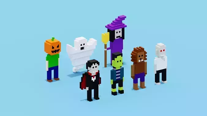 Voxel Halloween Characters Low-poly 3D model