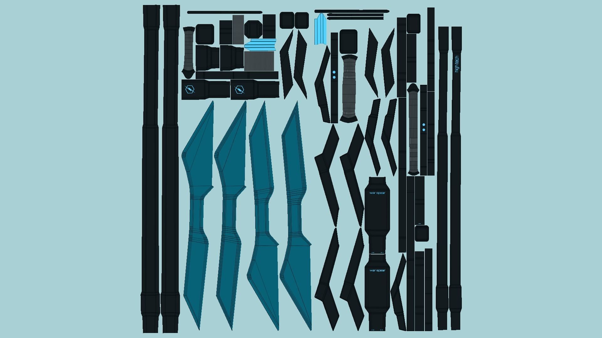 SciFi War Spear A01 Black Blue - Character Design Fashion Low-poly 3D model_5