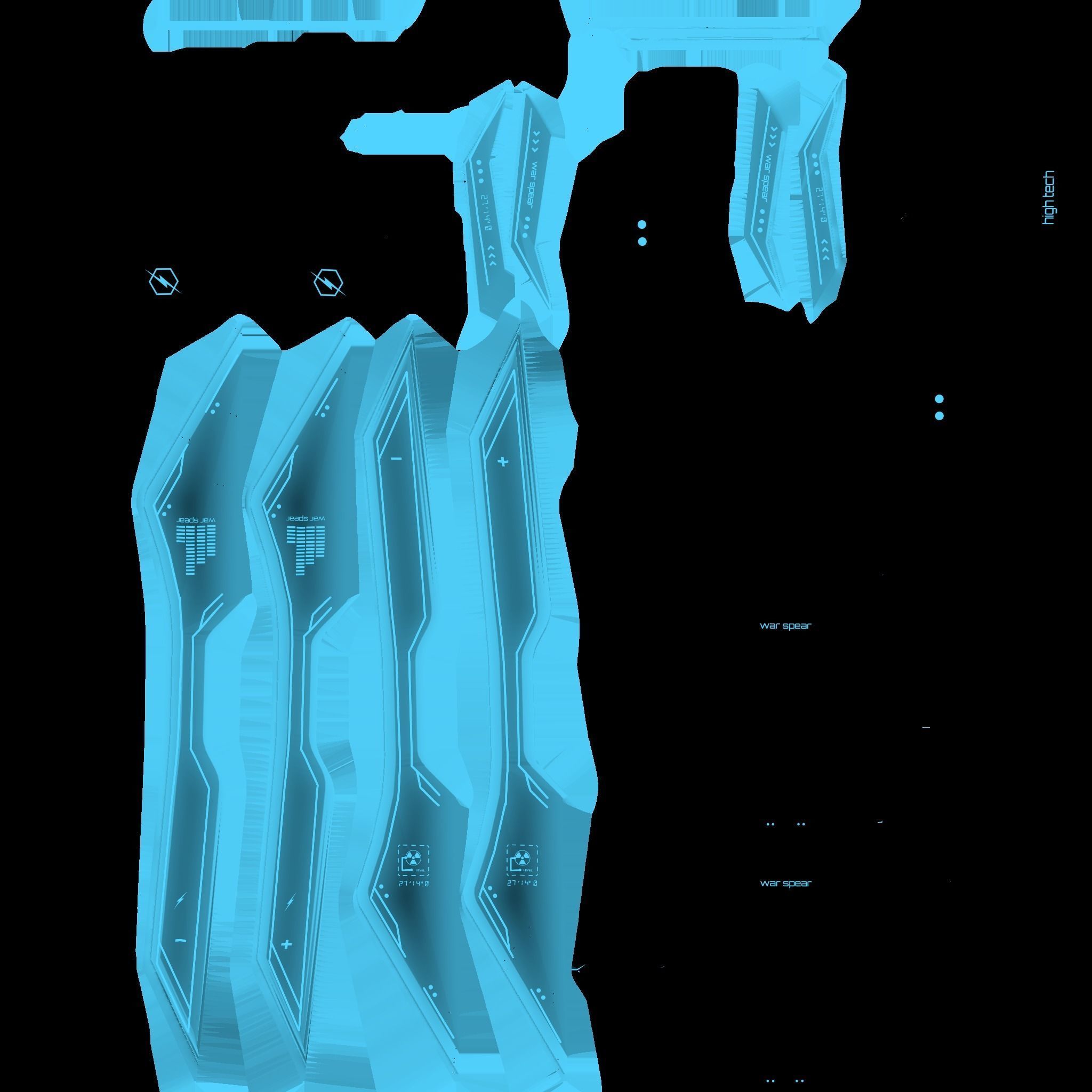 SciFi War Spear A01 Black Blue - Character Design Fashion Low-poly 3D model_20