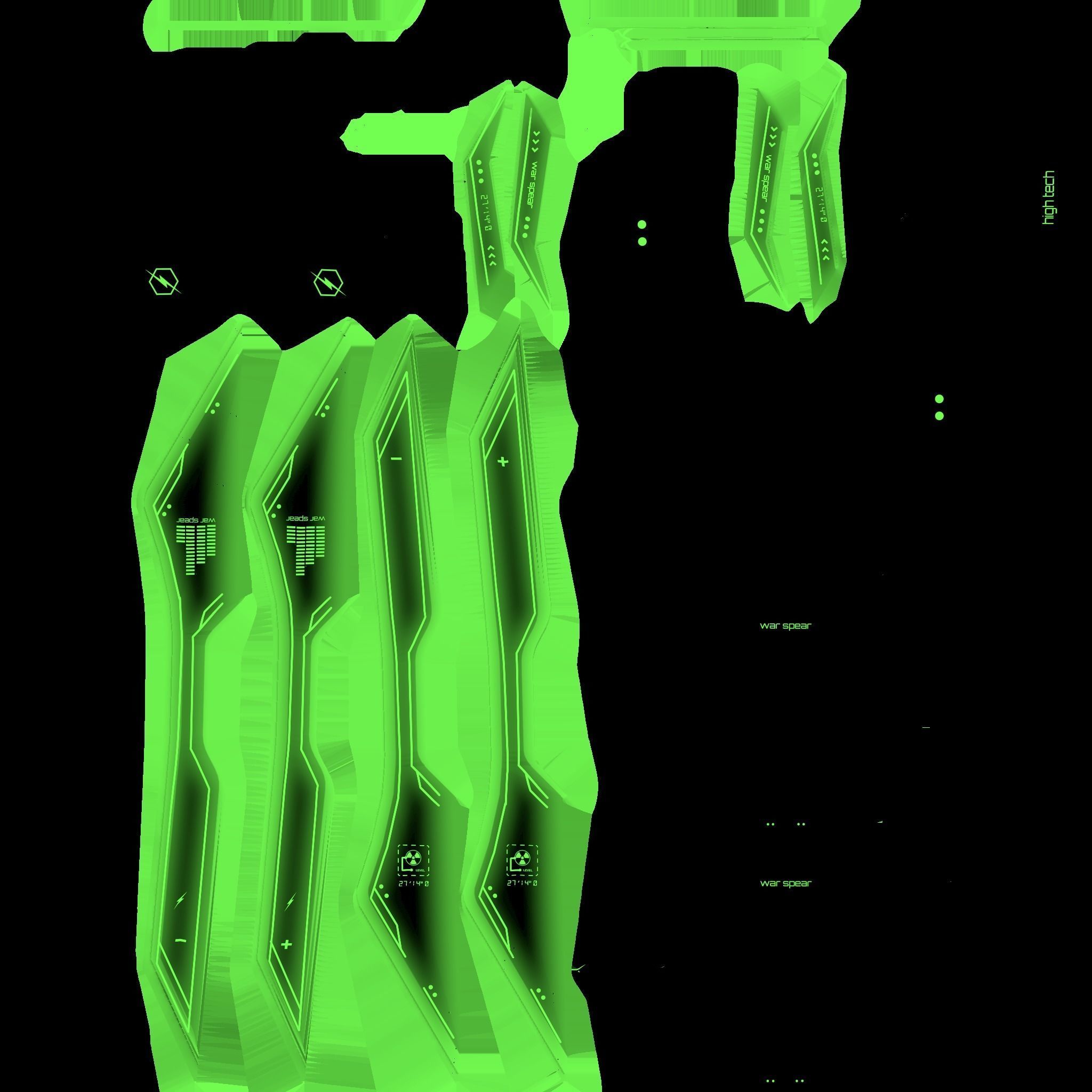 SciFi War Spear A03 Black Green - Character Design Fashion Low-poly 3D model_20