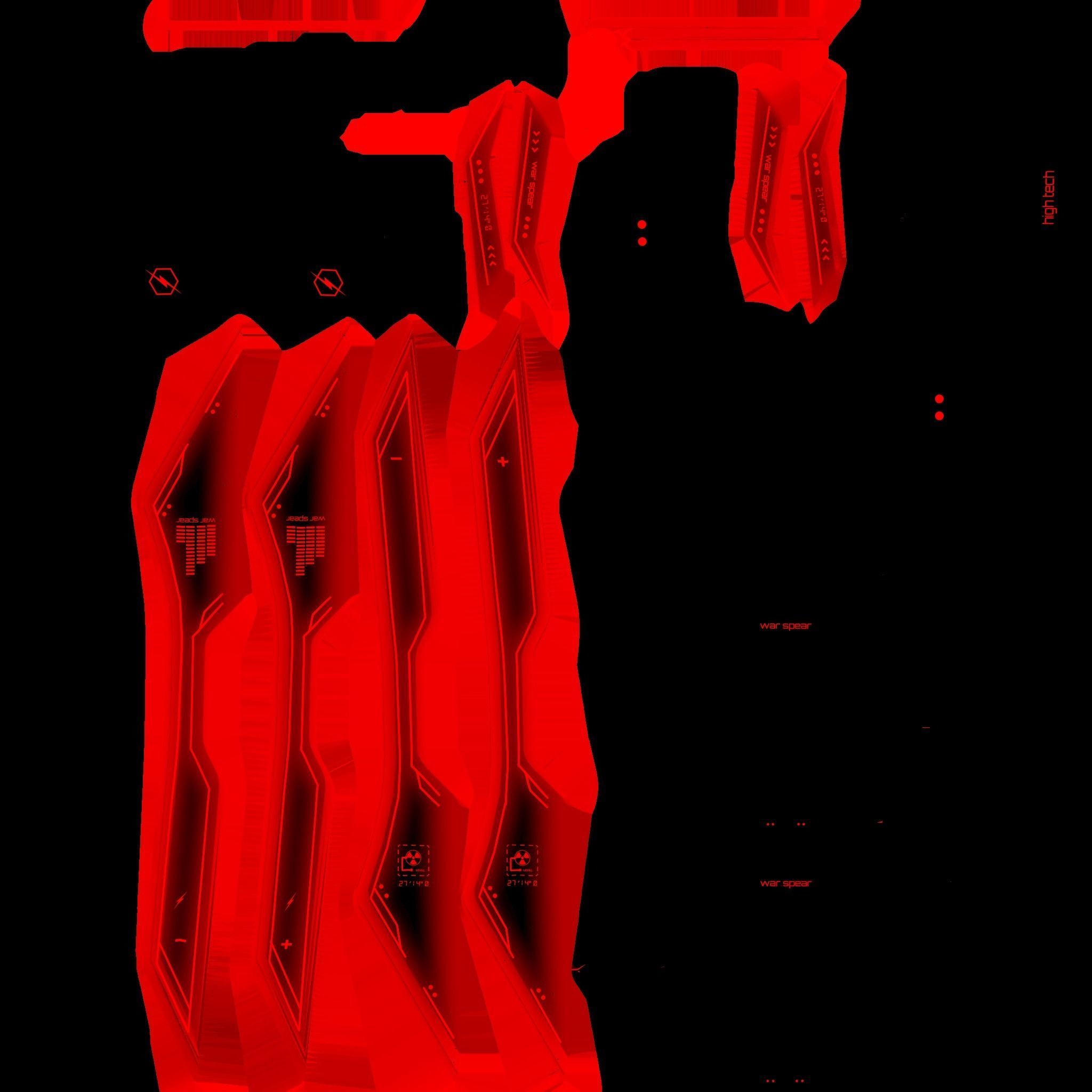 SciFi War Spear A04 Black Red - Character Design Fashion Low-poly 3D model_20