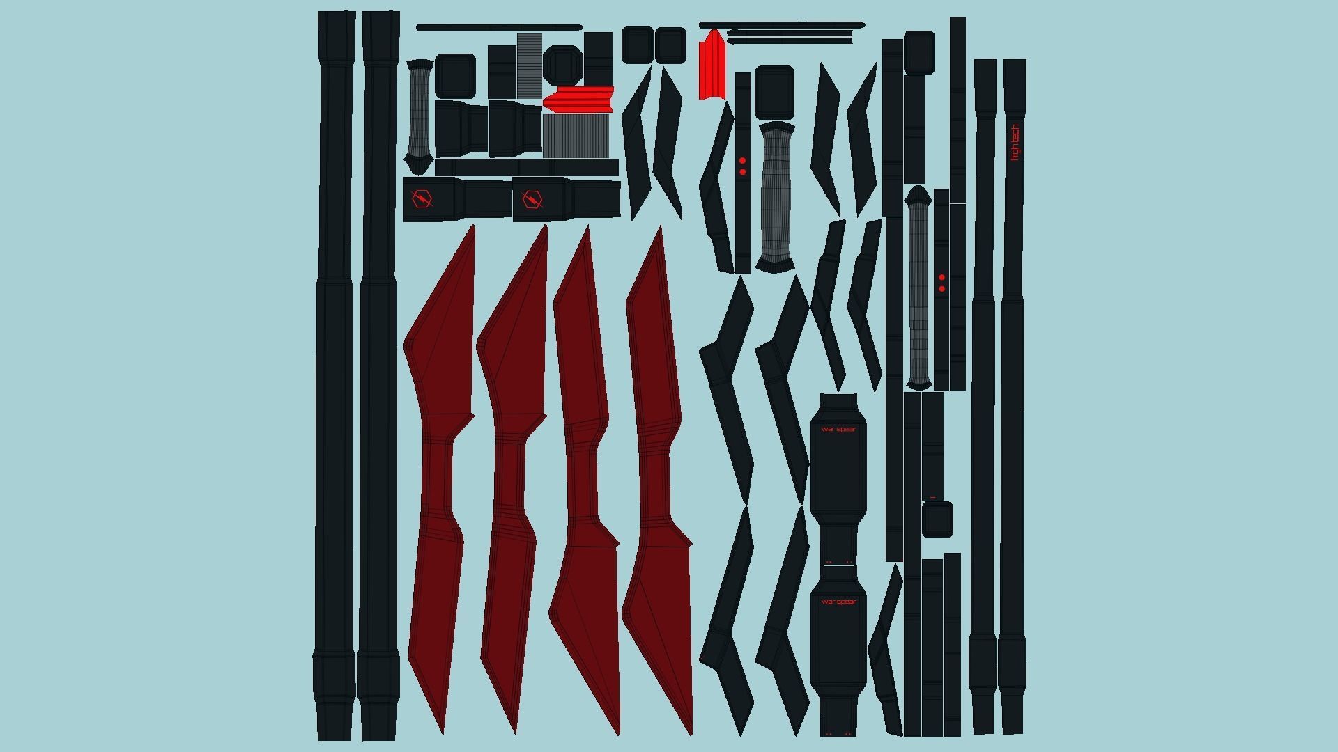 SciFi War Spear A04 Black Red - Character Design Fashion Low-poly 3D model_5