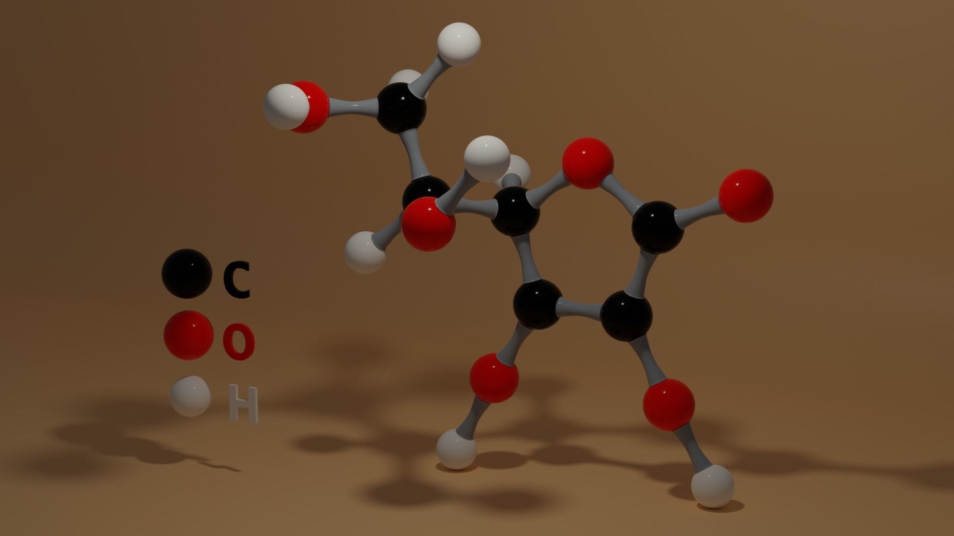 Ascorbic Acid Vitamin C Molecular C6H8O6 Low-poly 3D model_9