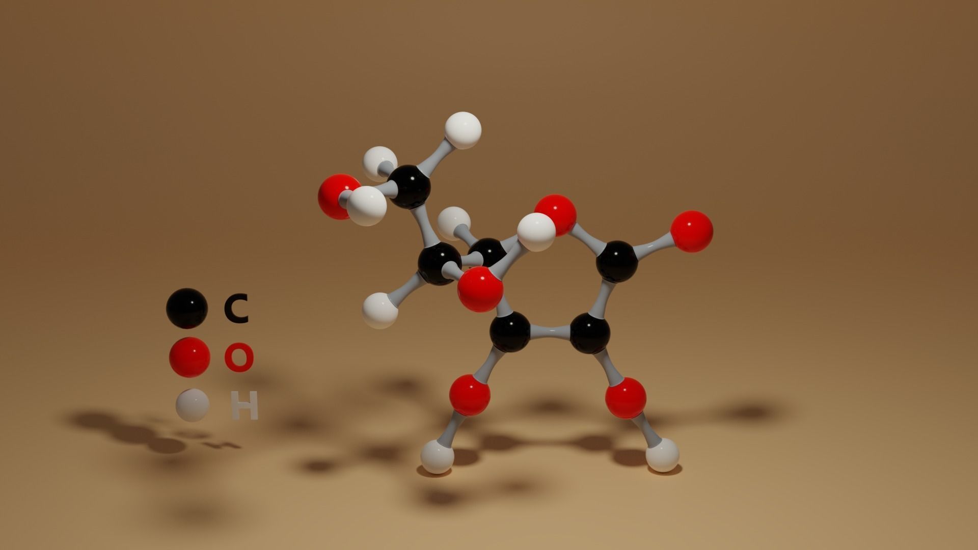 Ascorbic Acid Vitamin C Molecular C6H8O6 Low-poly 3D model_3