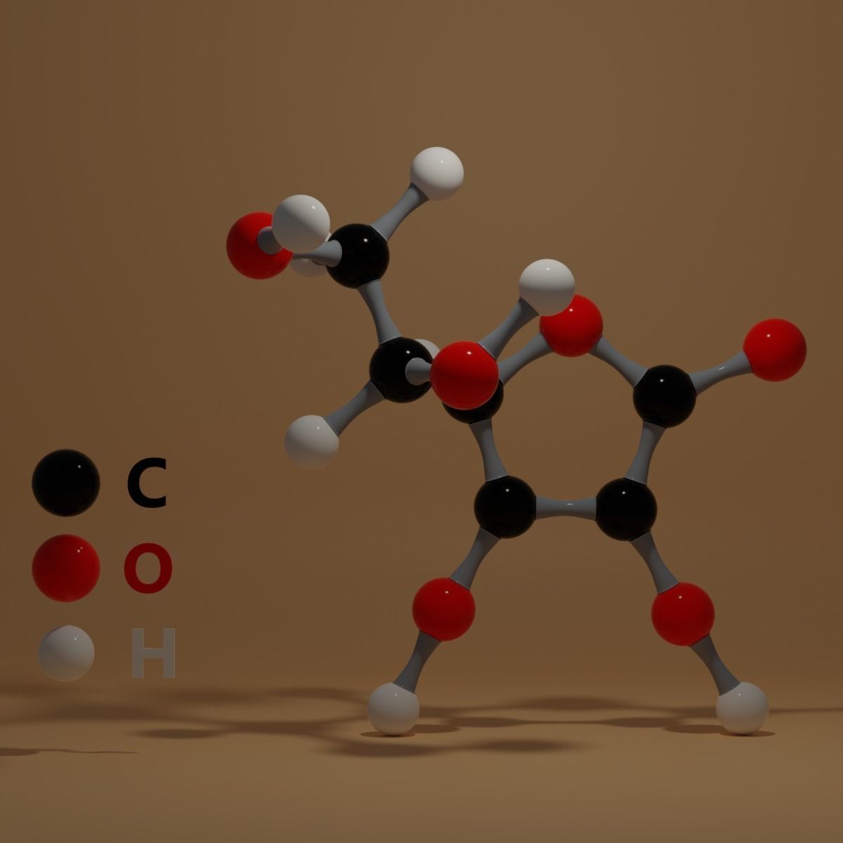 Ascorbic Acid Vitamin C Molecular C6H8O6 Low-poly 3D model_13