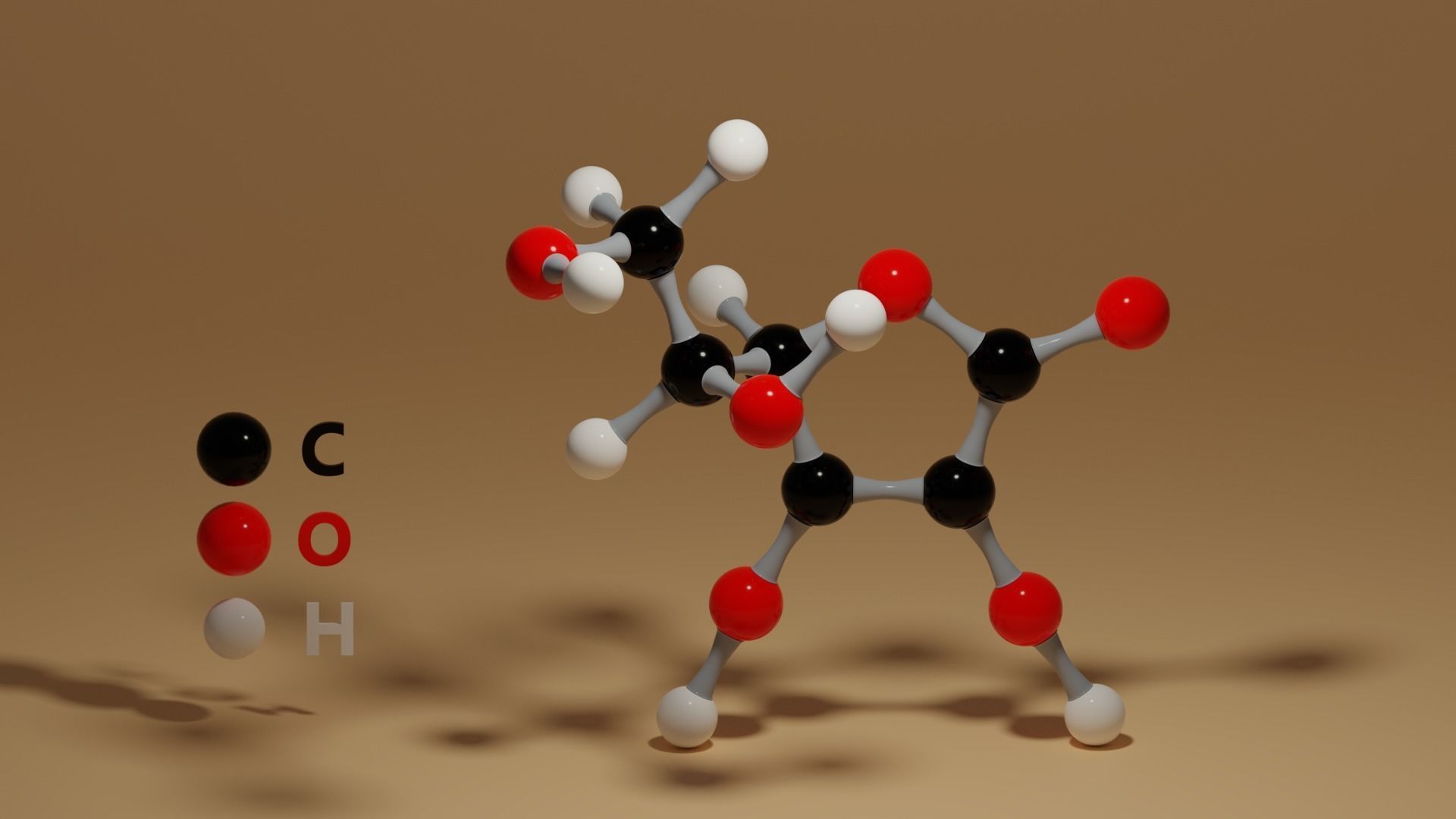 Ascorbic Acid Vitamin C Molecular C6H8O6 Low-poly 3D model_2