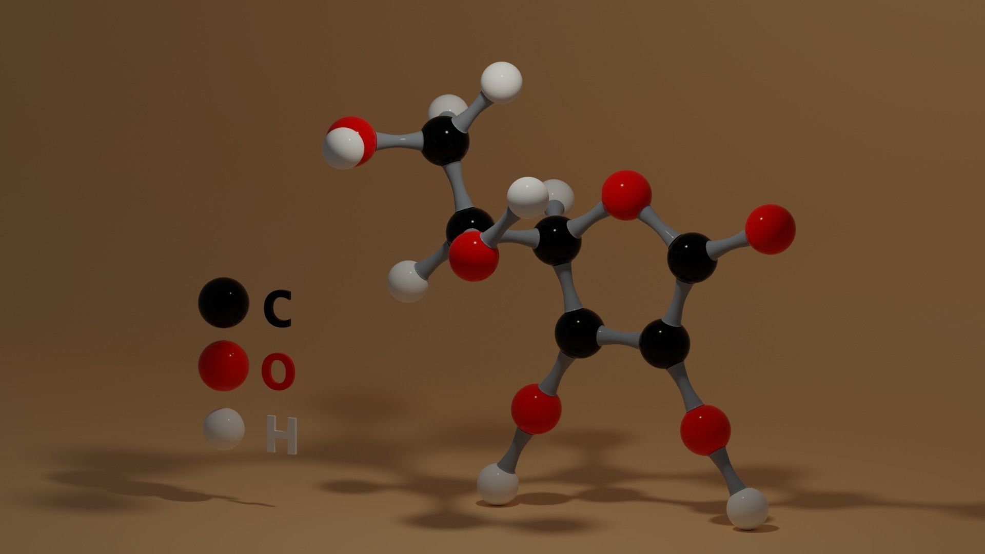 Ascorbic Acid Vitamin C Molecular C6H8O6 Low-poly 3D model_8