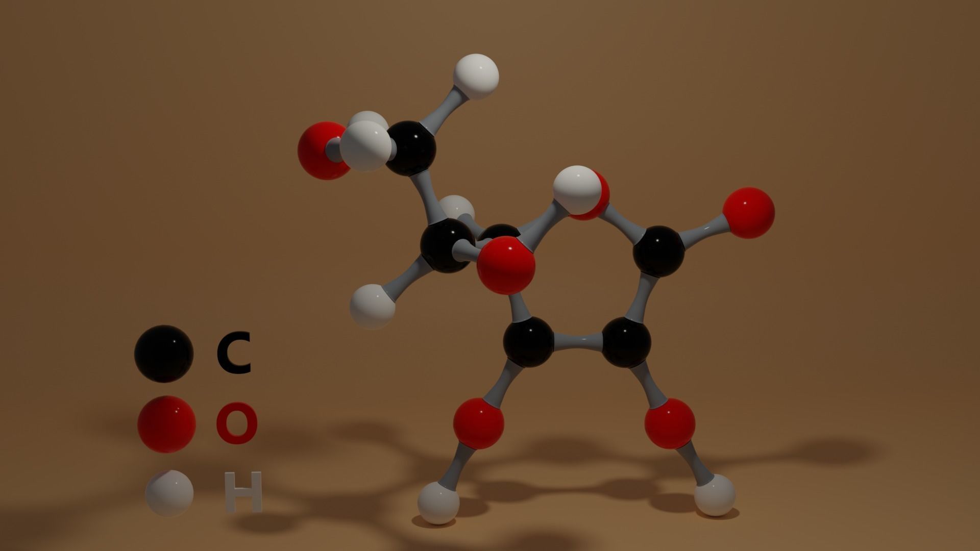 Ascorbic Acid Vitamin C Molecular C6H8O6 Low-poly 3D model_5