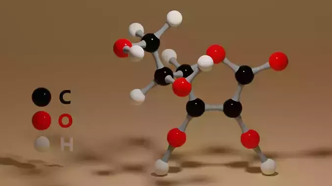 Ascorbic Acid Vitamin C Molecular C6H8O6 Low-poly 3D model