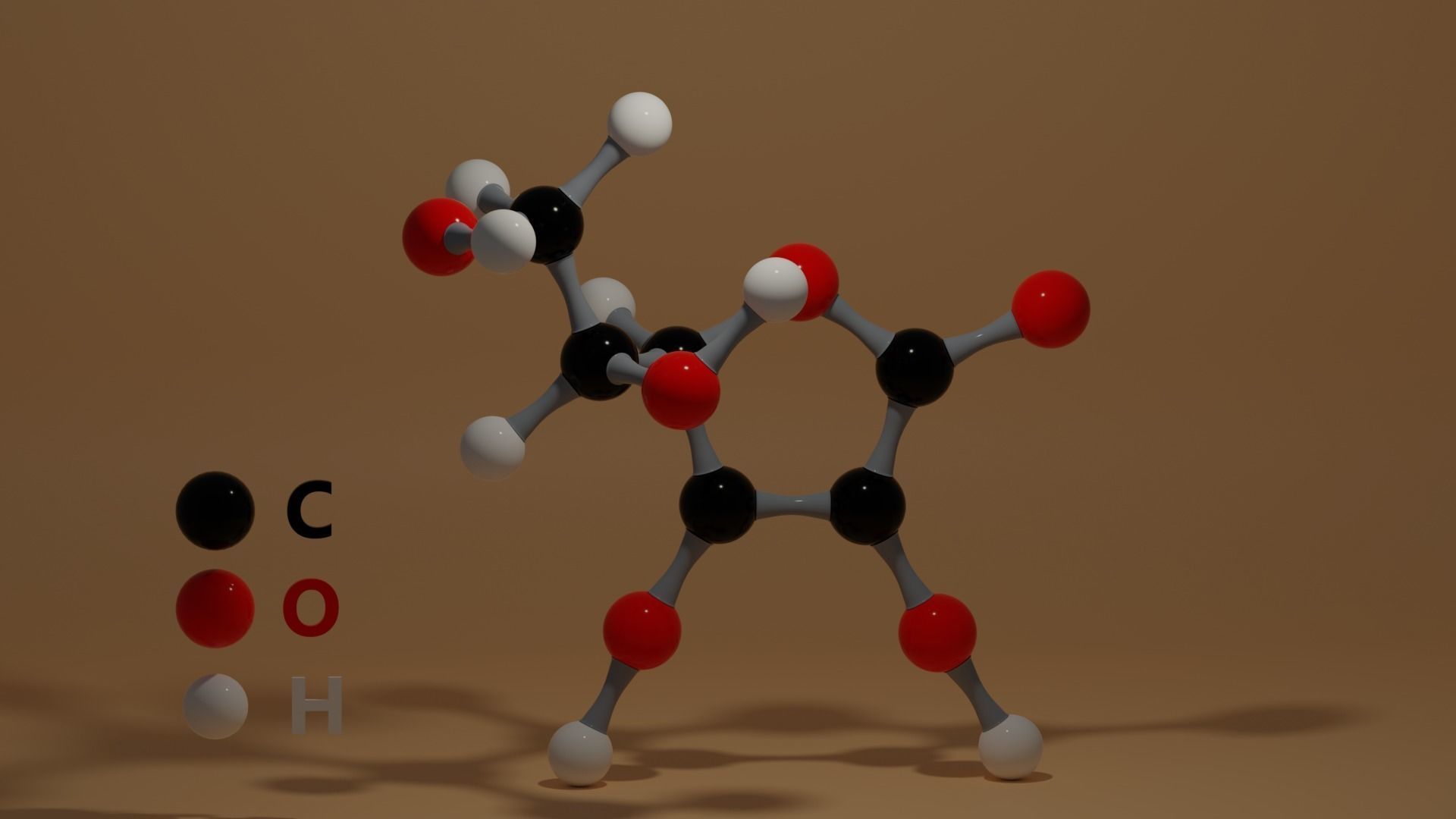 Ascorbic Acid Vitamin C Molecular C6H8O6 Low-poly 3D model_4
