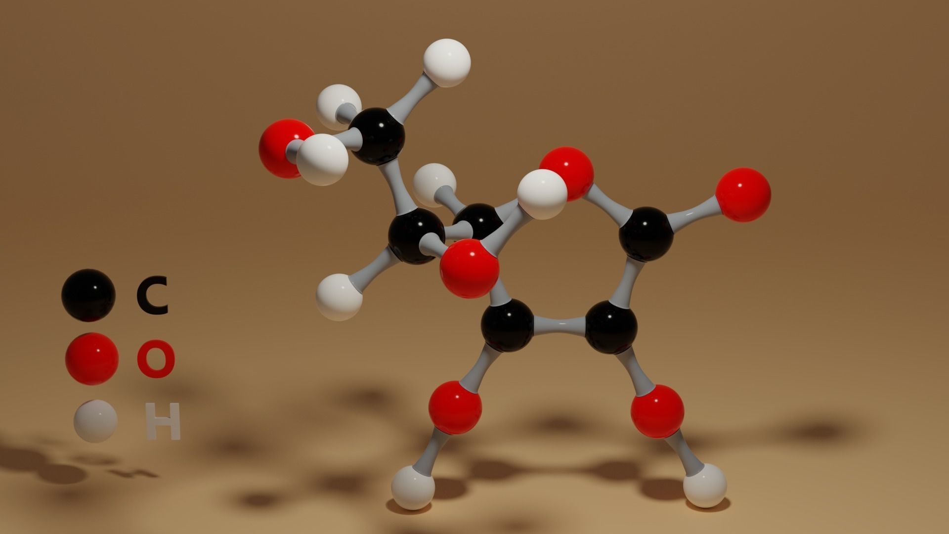 Ascorbic Acid Vitamin C Molecular C6H8O6 Low-poly 3D model_1