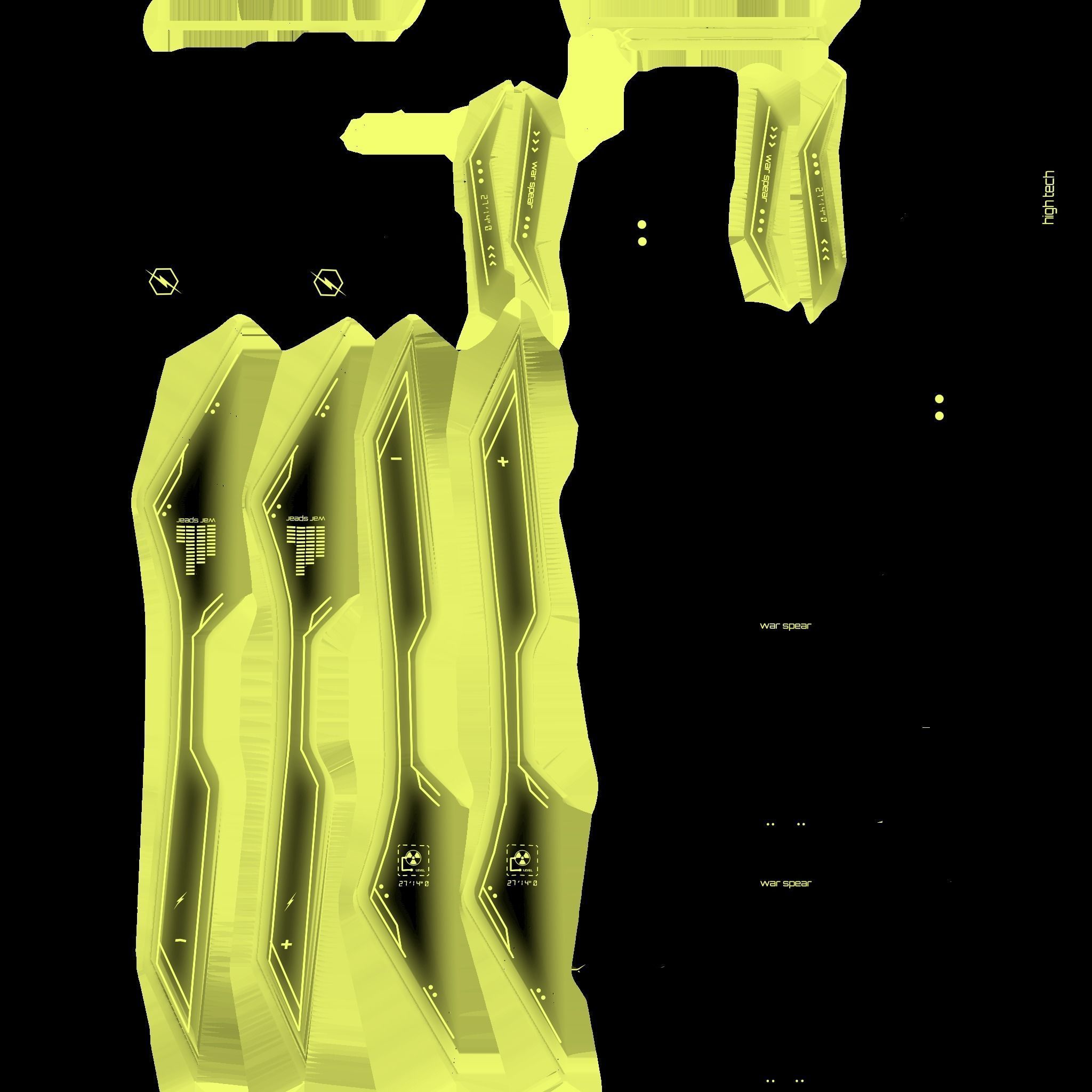 SciFi War Spear A05 Black Yellow - Character Design Fashion Low-poly 3D model_20