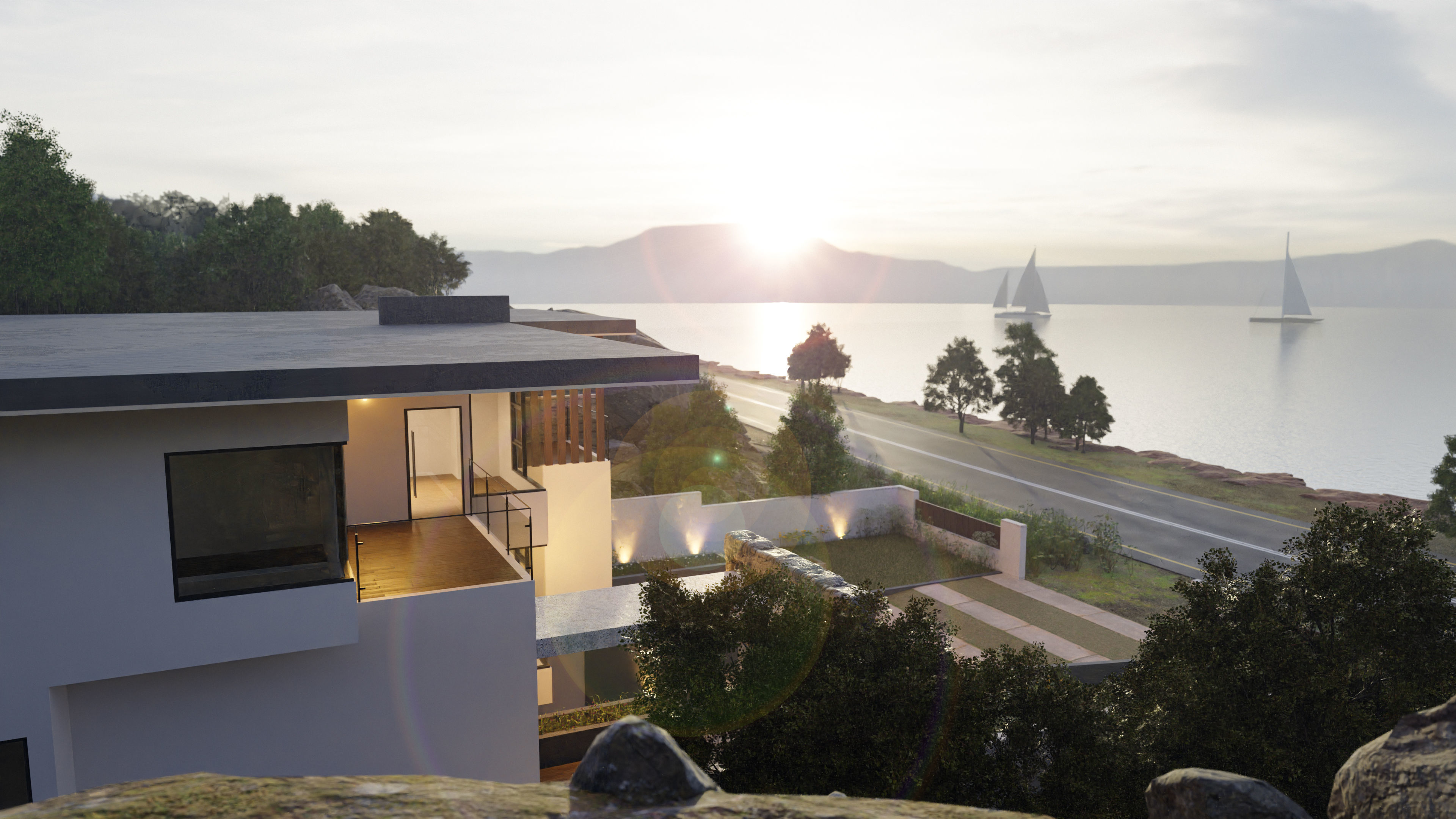 WIde View Modern House 3D model_1
