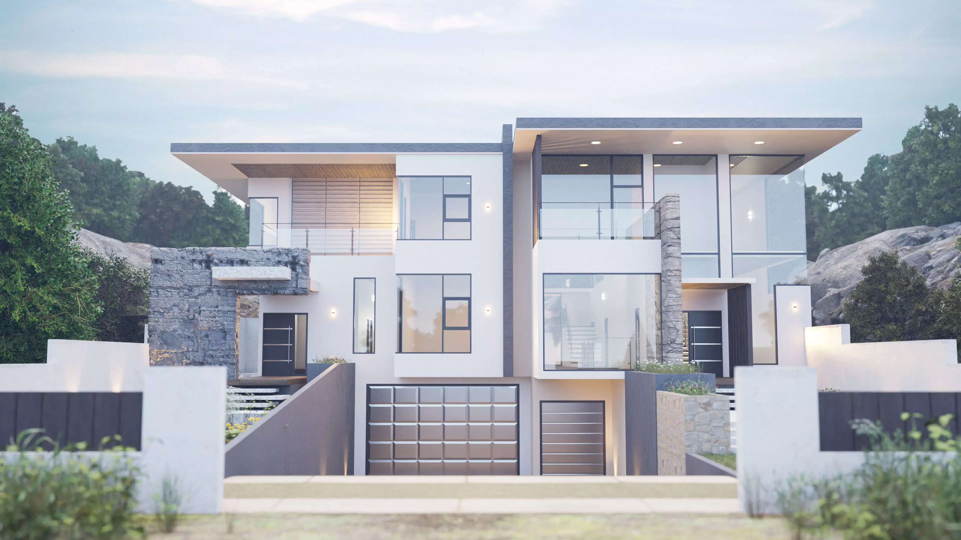 WIde View Modern House 3D model_0