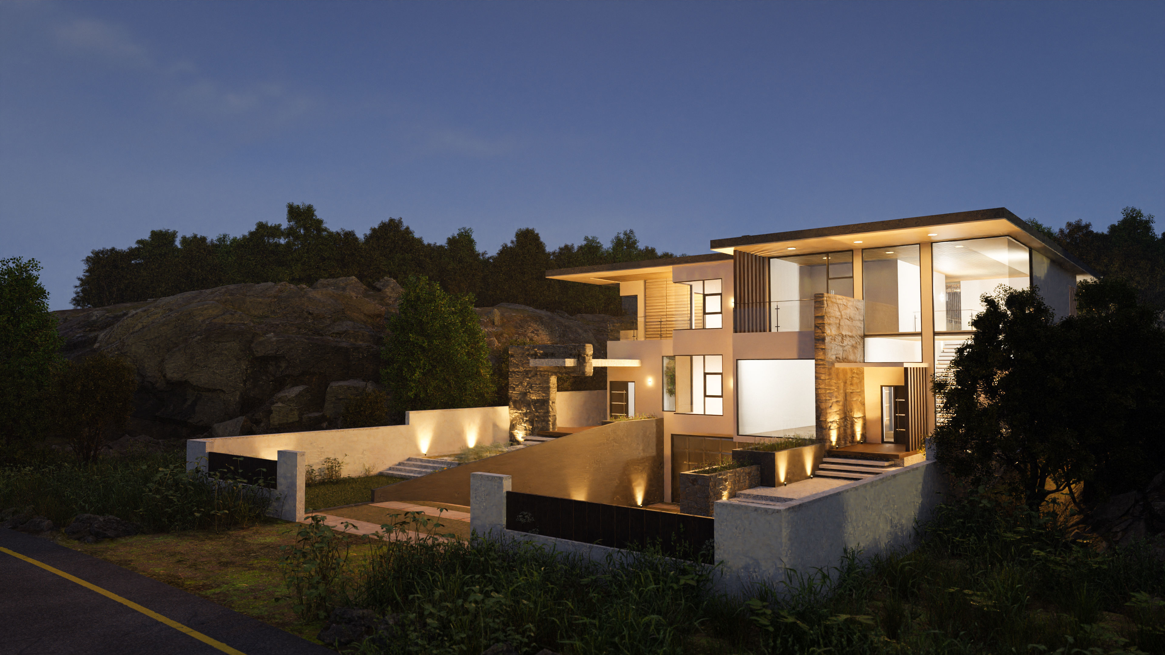 WIde View Modern House 3D model_2
