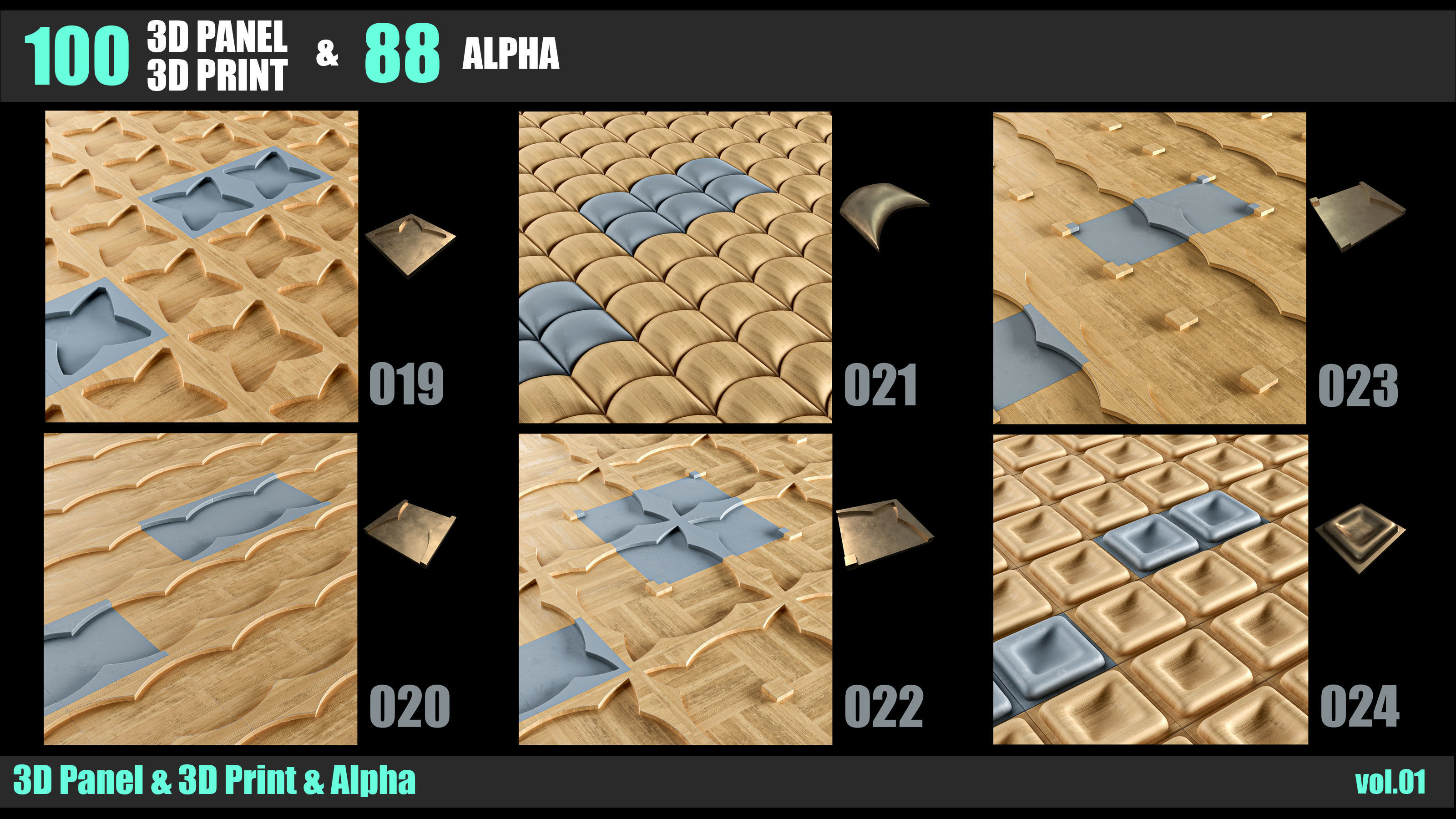 100 3D PANEL and 3D PRINT and 88 ALPHA VOL 01 3D model 3D printable ...