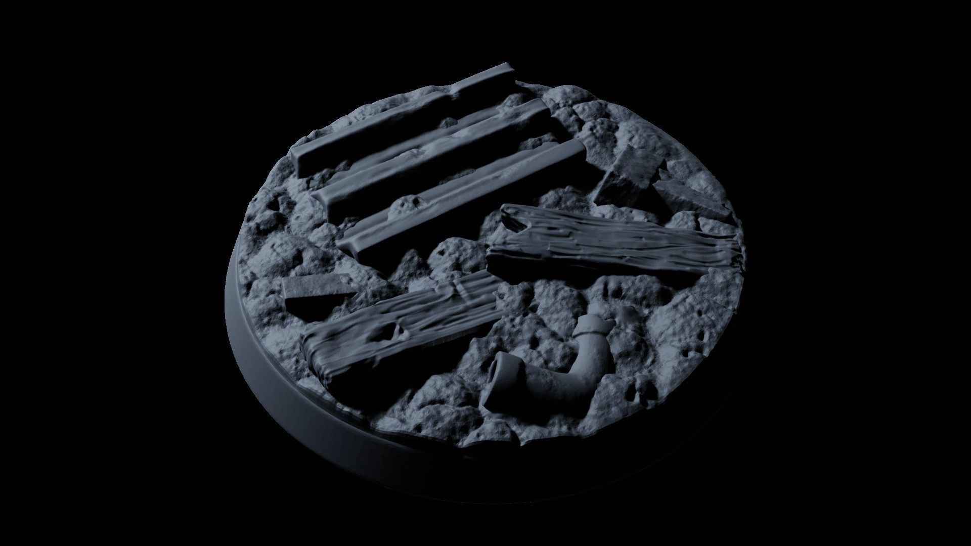 Rubble Ruins Miniature Bases 32mm 3D print model_7
